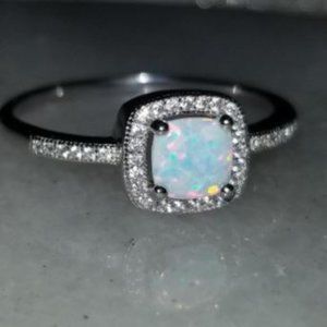 Lab Australian Opal Silver Ring Size 8